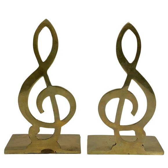 Silvestri Treble Clef Musical Notes Brass Bookends Vintage - Picture 3 of 5